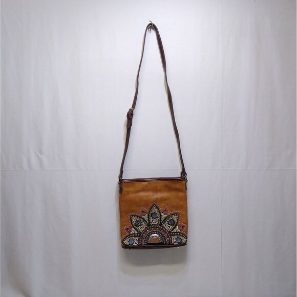 Montana West PU Leather Crossbody Bag Adjustable Stud Rhinestone Embroidered VTG - Picture 11 of 16